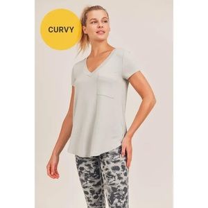 Plus Short Sleeve V Neck Top With Chest Pocket - Mist - 1XL, 2XL, 3XL